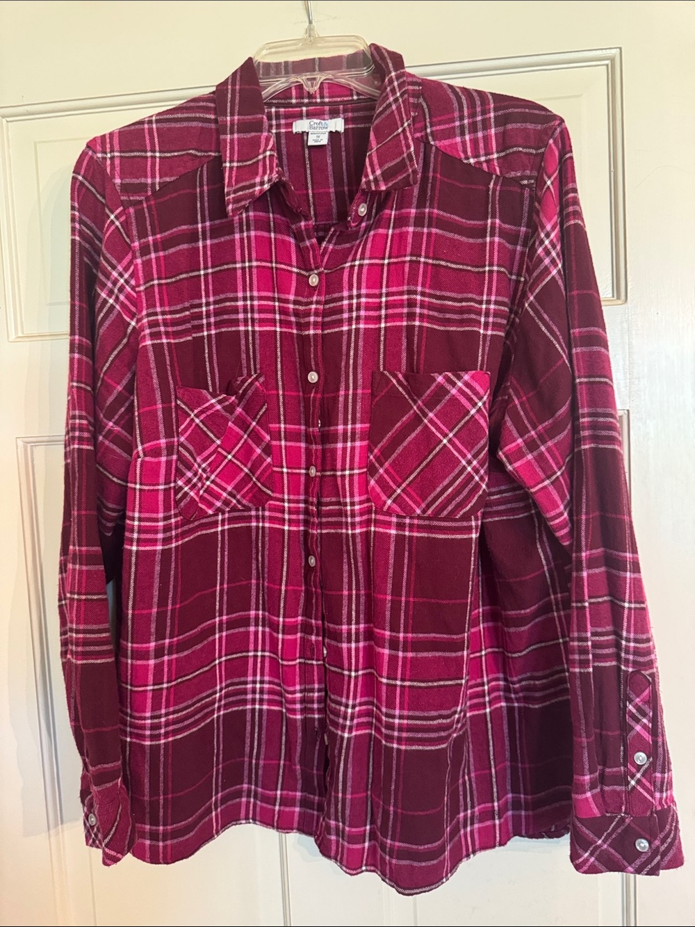 croft & barrow Burgundy and Pink Plaid Button-Down Shirt